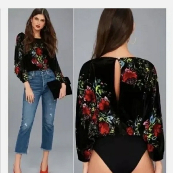Free people floral velvet bodysuit size xs - Picture 3 of 6